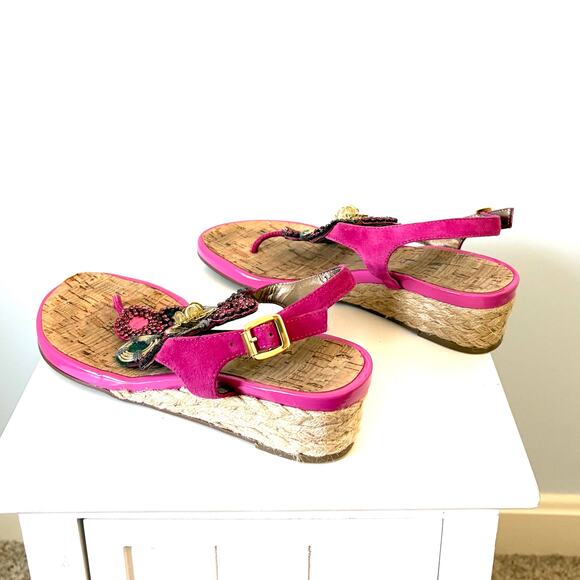 Vaneli Beaded Sandals, Pink Suede, Cork Wedge Heel, Women’s Size 7 - Picture 6 of 7